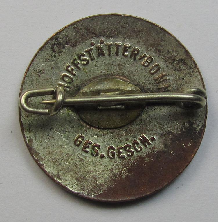 Neatly enamelled- (and multi-coloured!) 'Mitgliedsabzeichen des Nationalsozialistische Lehrerbundes' (ie. 'N.S.L.B.') being a detailed example that shows the makers'-designation: 'Hoffstätter - Bonn' on its back