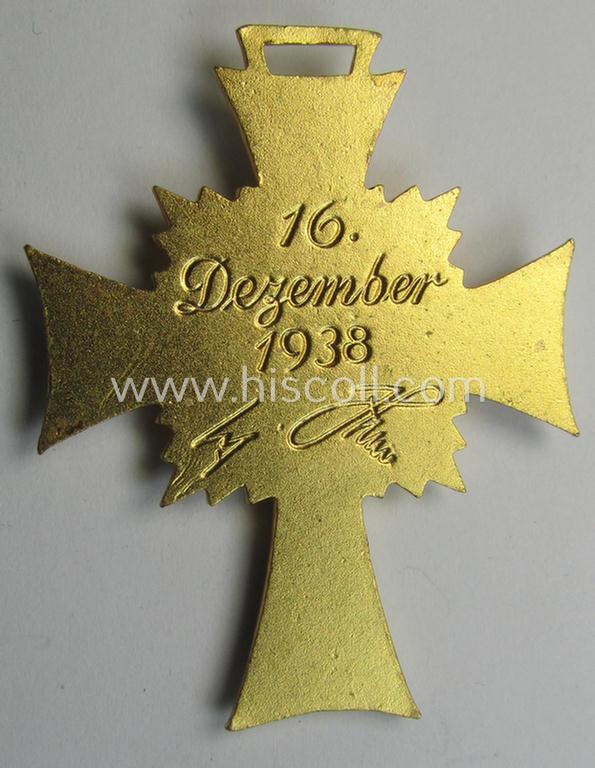 Superb, 'Ehrenkreuz der deutschen Mutter - erste Stufe' (or: golden-class mothers'-cross) being a 'virtually mint' example that comes with its accompanying, long-sized- (and also 'mint'!) ribbon as issued and/or recently found