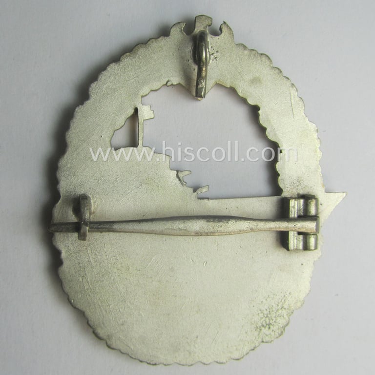 Superb, WH (Kriegsmarine) 'Zerstörerkriegsabzeichen' being a (typical) non-maker-marked example as executed in 'Buntmetall' (ie. 'Tombak') as was (I deem) produced by the desirable maker (ie. 'Hersteller'): 'Otto Schickle'