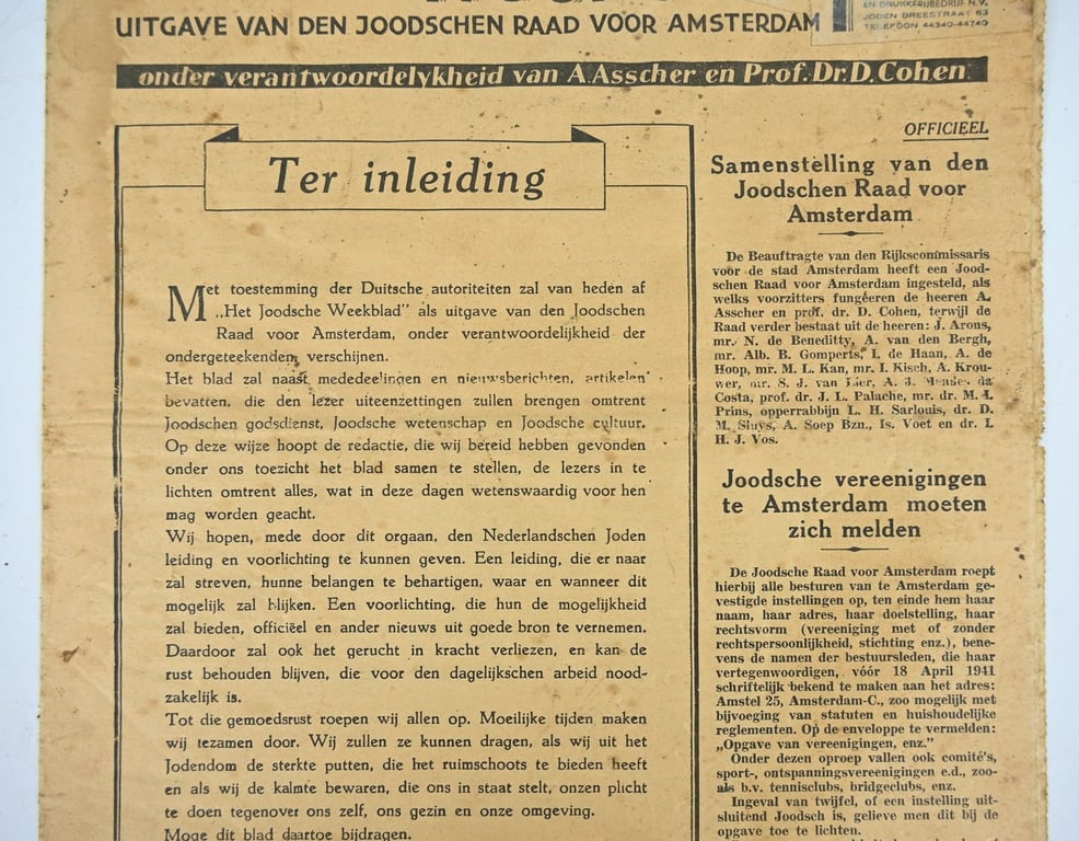 Dutch Jewish Newspaper 11 April 1941 Issue Nr. 1