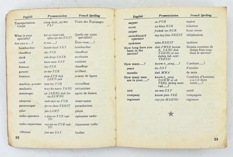US WW2 French Phrase Book