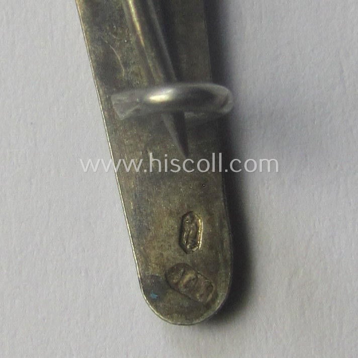 Unusually found - and actually scarcely seen! - smaller-sized, I deem genuine silver-based and neatly enamelled so-called: 'Brosche' (ie. supporter-brooch) showing a smaller-sized 'Parteiabzeichen'