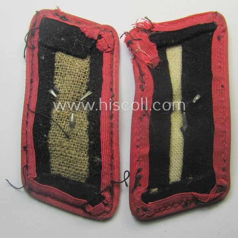 Superb - albeit slightly mismatched! - pair of mid- (ie. later-) war-period, WH (Heeres) bright-pink-piped 'Panzer'-collar-tabs (ie. 'Kragenspiegel') each having a zinc-based and/or 'three-pronged' skull-device (ie. 'Totenkopf') period-attached