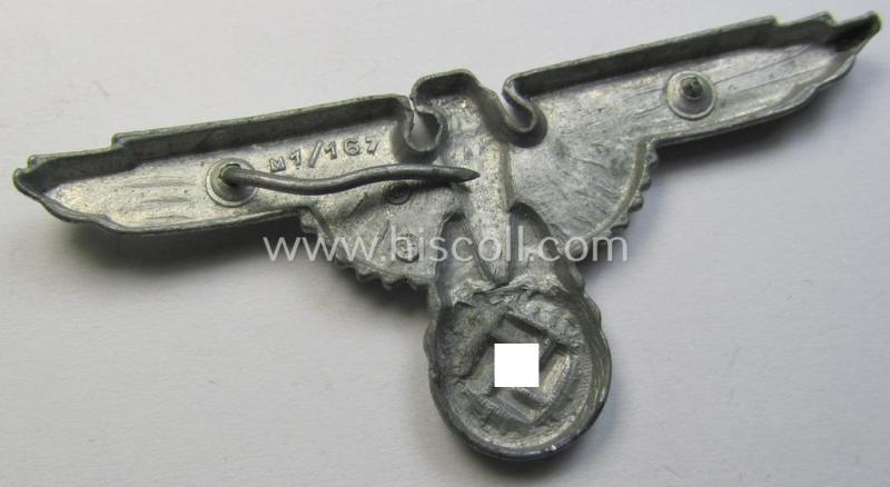 Superb - and nowadays rarely encountered! - 'Waffen-SS' visor-cap eagle-device (ie. 'Adler für Schirmmütze') being a detailed- and/or maker- (ie. 'RzM M1/167'-) marked example as was executed in silver-coloured zinc-based metal (ie. 'Feinzink...