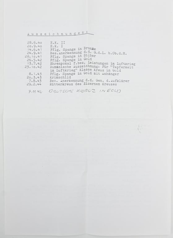 Signature of Luftwaffe KC Recipient 'Erwin Prössl'