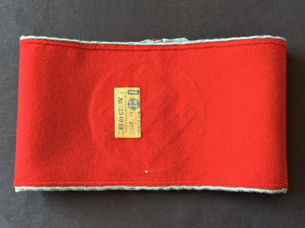 AUTHENTIC WWII GERMAN THIRD REICH ORTSGRUPPENLEITER ARMBAND WITH RZM LABEL.