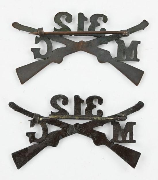 US WW1 312th MG Battalion officer collar rifles