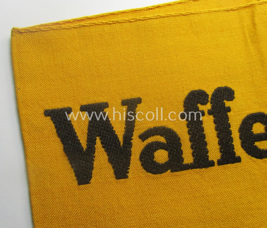 Golden-yellow-coloured- and/or linnen-based armband (ie. 'Armbinde') entitled: 'Waffen-SS'