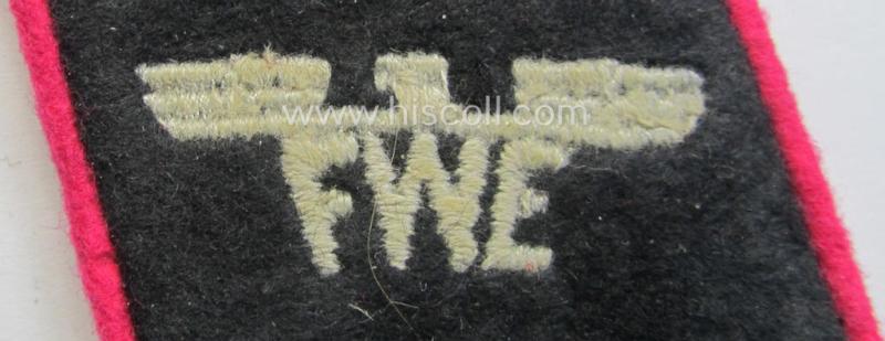 Single, WWII- (ie. TR-) period, woolen-based fire-brigade (ie. 'Feuerwehr'-) related collar-tab (ie. 'Kragenspiegel') as was (I deem) specifically intended for: 'Werkfeuerwehr'-staff