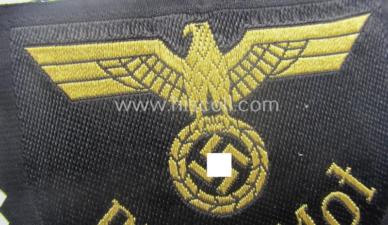 Never before seen, RB- ('Reichsbahn'-) related arm-eagle (ie. 'Ärmeladler') as executed in 'BeVo'-weave pattern depicting the text: 'Rb GKMot' (as was presumably intended for an official of the: 'Deutsche Reichsbahn')