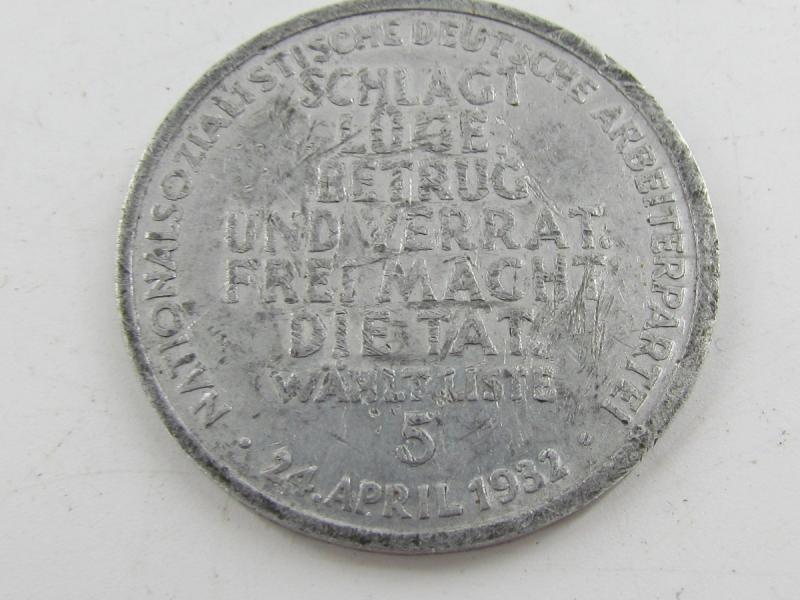 NSDAP Election Campaign Token Weimar Republic