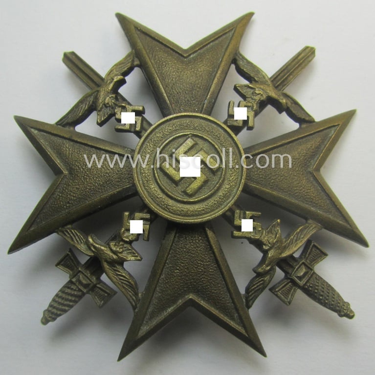 Stunning - just moderately worn but nevertheless fairly rarely encountered! - 'Spanienkreuz mit Schwerten in Bronze' being a clearly maker- (ie. 'L/13'-) marked example that was produced by the maker (ie. 'Hersteller') 'Paul Meybauer'