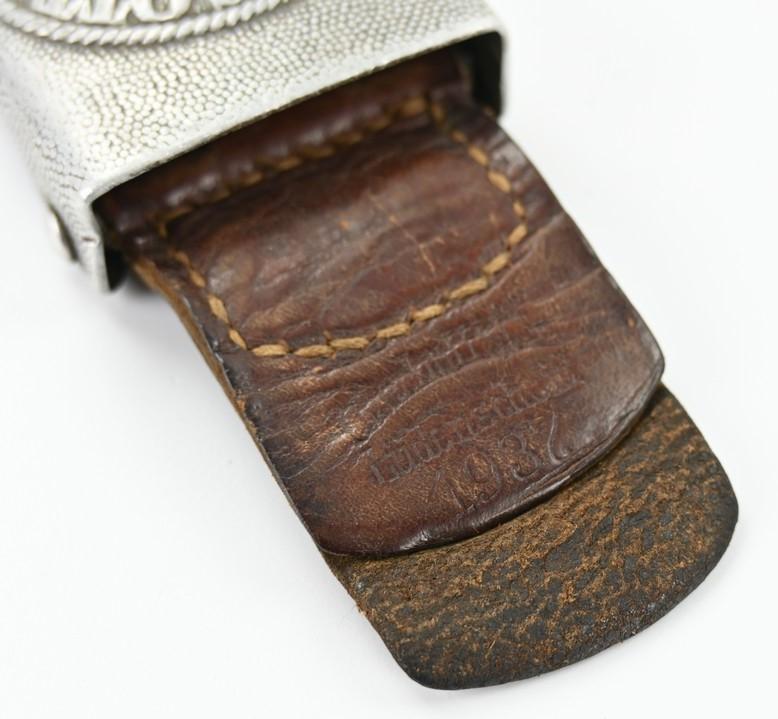 German WH Combat Beltbuckle with Leather Tab 1937 'Overhoff & Cie'
