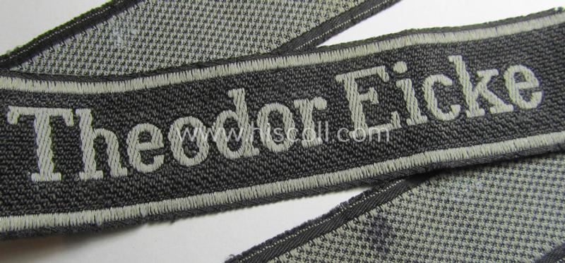 Stunning - and I deem just minimally used- and/or worn! - Waffen-SS 1943/44-pattern cuff-title (ie. 'Ärmelstreifen') as executed in 'BeVo'-weave-pattern as was intended for a member who served within the: SS-Panzergrenadier-Regiment 'Theodor Eic...