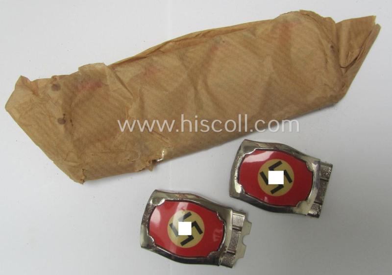 Attractive - and actually unusually seen! - smaller-sized, silver-toned (ie. chromed metal-based) patriotic belt-buckle (ie. 'N.S.D.A.P.'-supportive-piece) being a 'virtually mint- ie. unissued' example that shows some (minimal) rust-staining