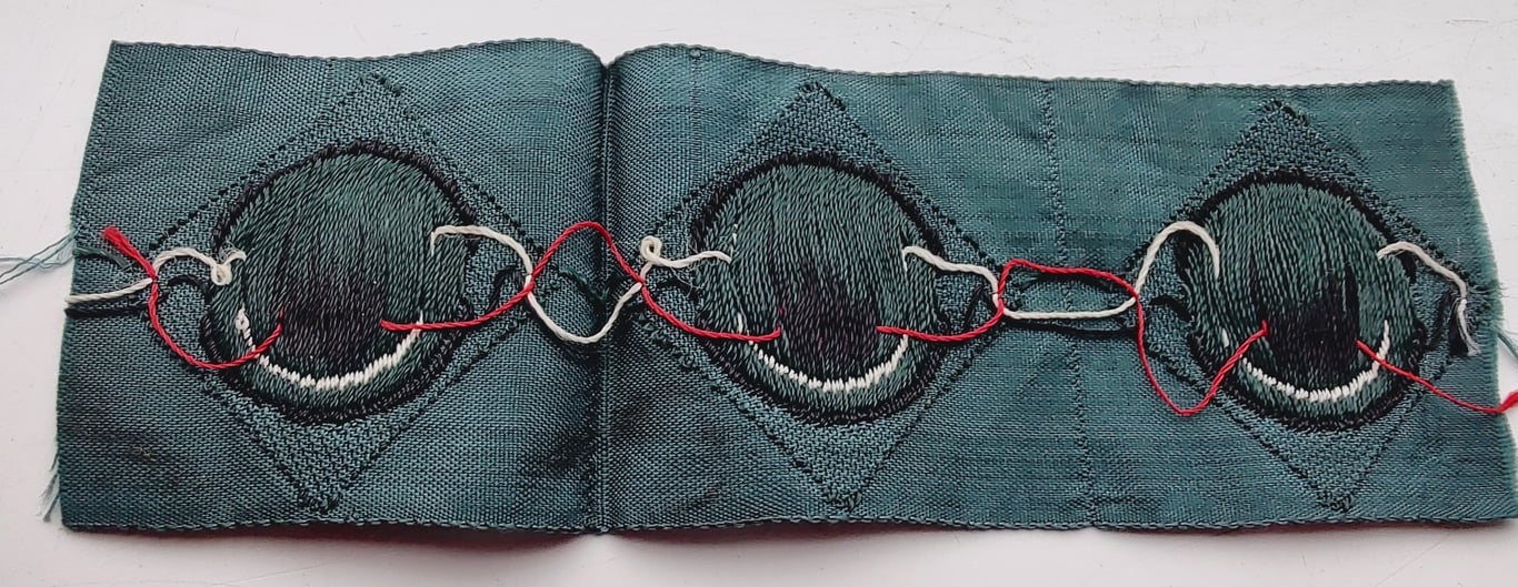 WH (Heeres)M36 pattern side cap cocarde as executed in BeVo' weave pattern - on a strip of three cocardes