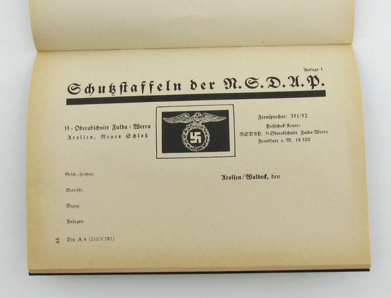 Extremely rare SS internal regulations booklet. ( 1938. nr 1 )