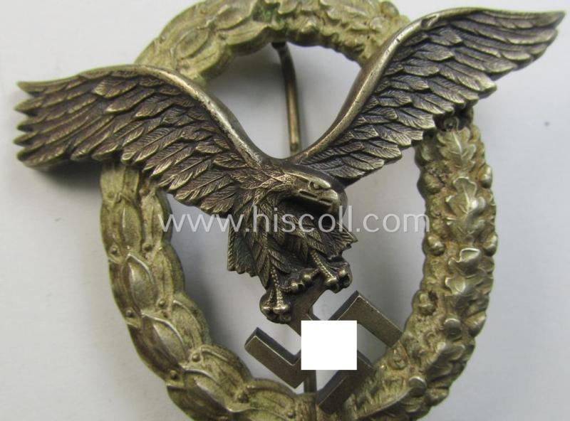 Attractive, WH (Luftwaffe) 'Flugzeugführer-Abzeichen' (or: pilots'-badge) being a mid-war-period- and neatly 'Buntmetall'-based (albeit non-maker-marked) example as was produced by the: 'Friedrich Linden'- (ie. 'FLL'-) company