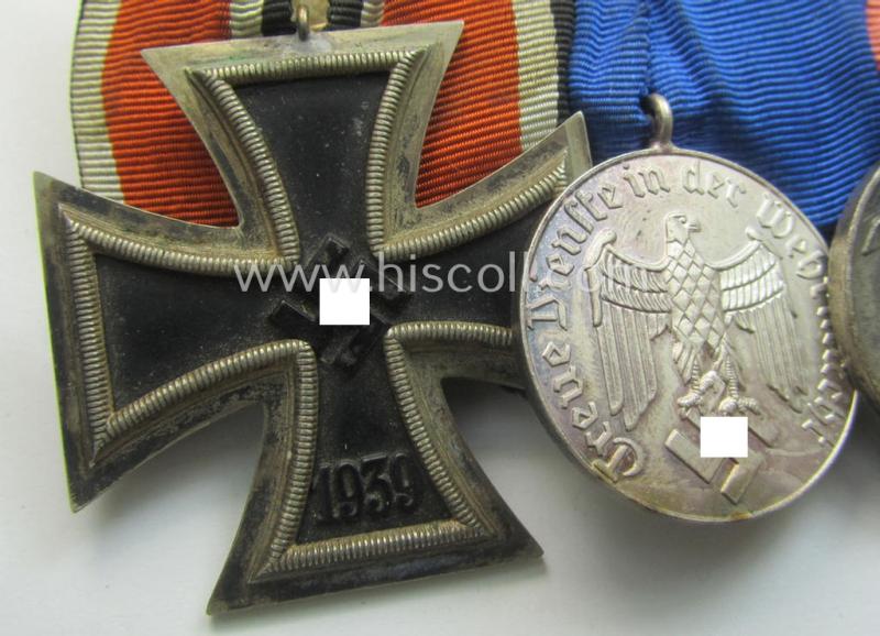 3-pieced WH (Heeres o. KM etc.) medal-bar (ie.: 'Ordenspange') resp. showing an: 'EKII. Kl.', a: 'WH-DA 4. St.' and an Austrian 'Anschluss'-medal