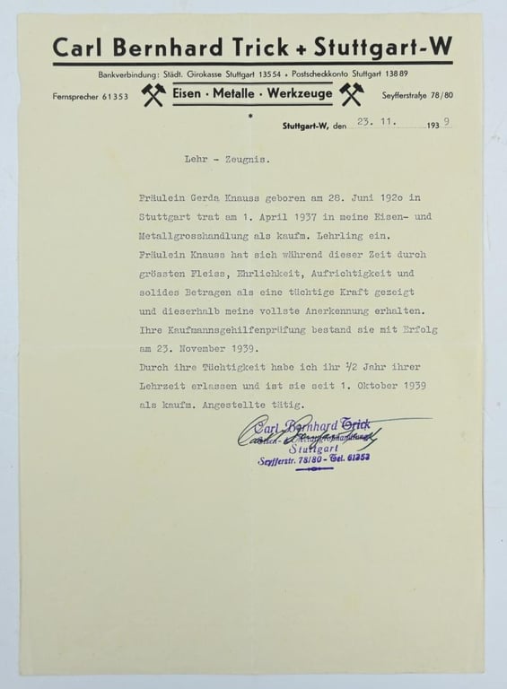 German Third Reich Career letter
