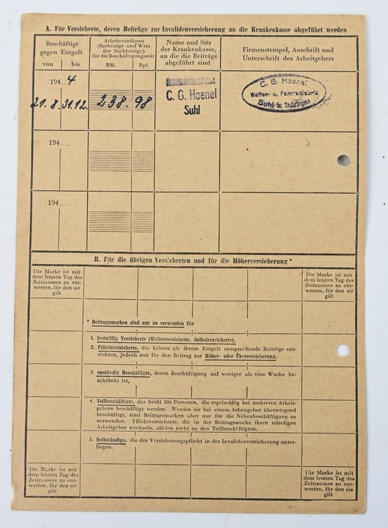 German Disabled Person Pass 1944