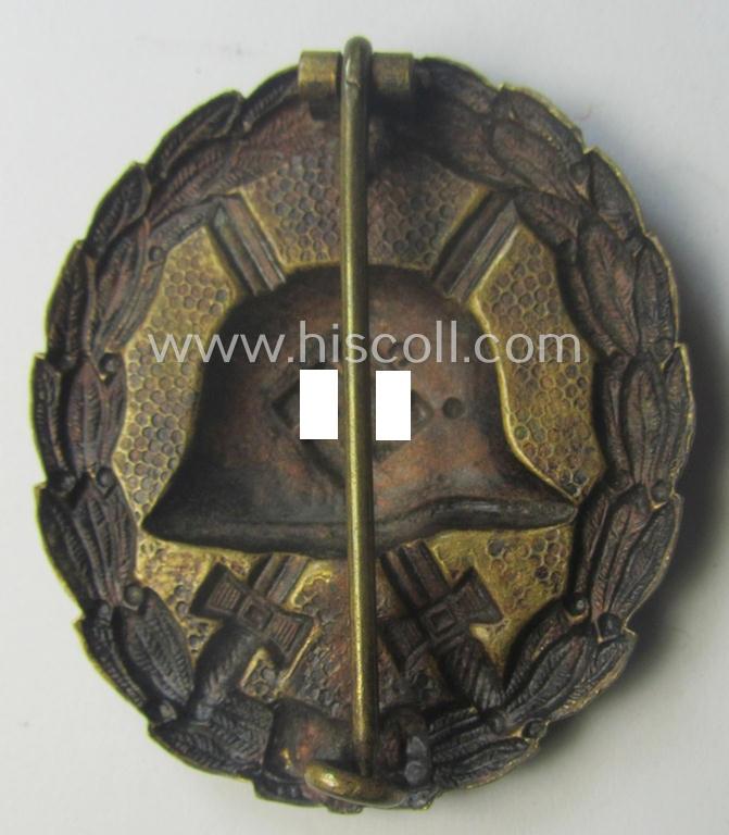 Luxuriously-styled, early-pattern black-class wound-badge (ie.: 'Verwundeten Abzeichen in Schwarz') being a detailed so-called: 'Spanish Civil-War'-version that comes in a moderately used- and/or worn, condition