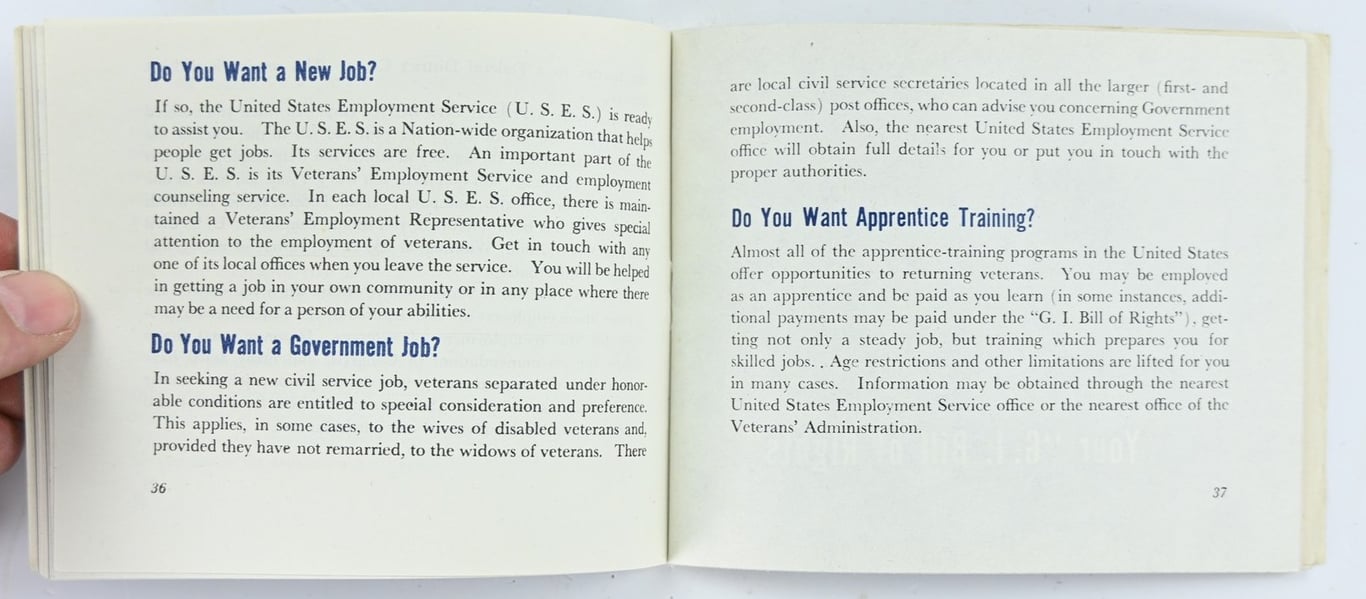 US WW2 Going Back to Civilian Life Booklet
