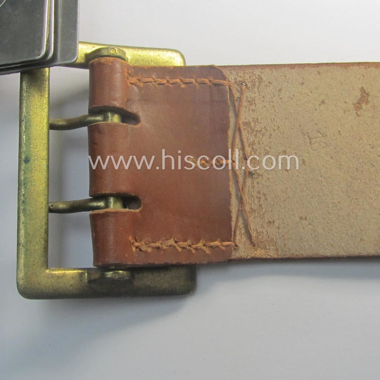'Virtually mint- ie. unissued', N.S.D.A.P.- (ie. 'politichen Leiter'-) related brown-coloured- and/or genuine leather-based officers'-type-belt (ie. 'Leibriemen- o. Zweidornschnalle für politichen Leiter') that retains its period 'RzM'-etiket