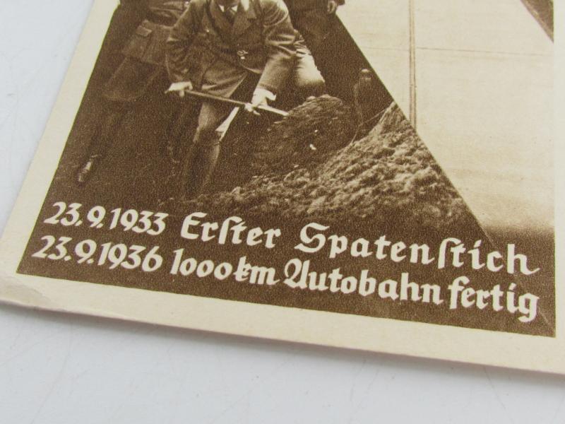 (Postcard) 1933 Erster Spatenstich – 1000 KM Autobahn Fertig (1936)