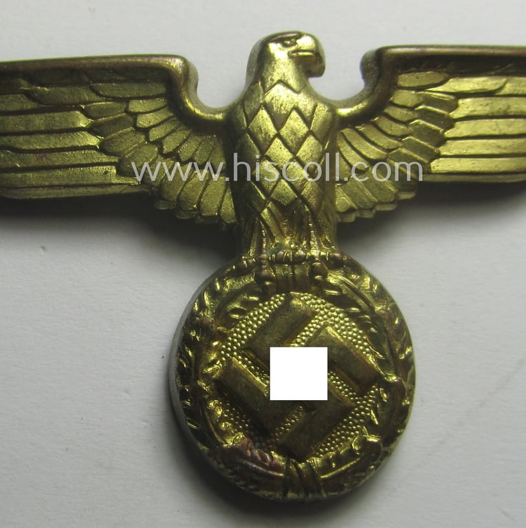 Bright golden-toned- and/or: 'Buntmetall'-based - (political-styled) visor- (ie. 'Schirmmützen'-) cap-eagle that is neatly: 'RzM' and/or 'M1/8' marked
