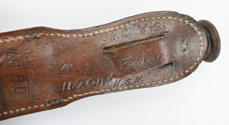 US Navy WW2 Fighting Knife 'USS Naos AK-105' Geo T. Fedor'