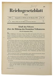 German Third Reich Reichsgesetzblatt October 20th 1944 'Volksstrum'