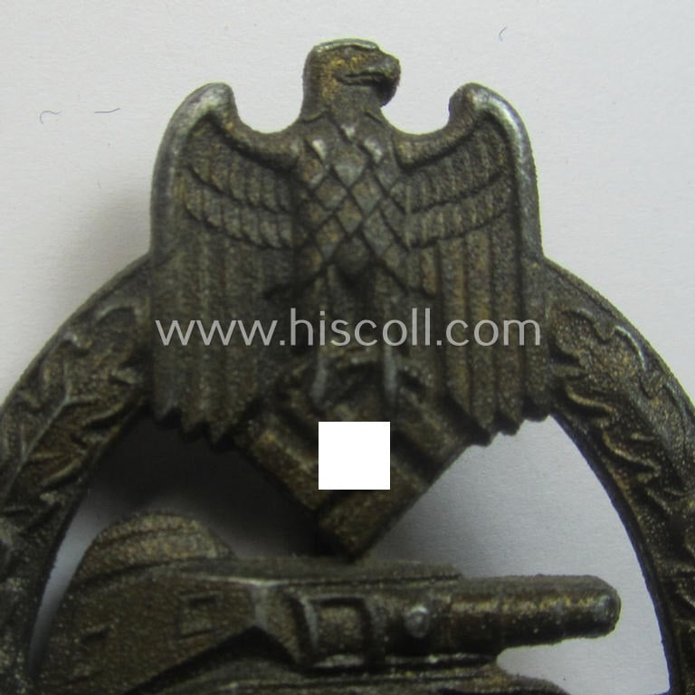 'Panzerkampfabz. in Bronze' (or: bronze-class panzer assault-badge or PAB) being a zinc- (ie. 'Feinzink'-) version (having a so-called: 'horizontal'-catch-set-up) as was procuced by the: 'Steinhauer u. Lück' (ie. 'S.& L.') company