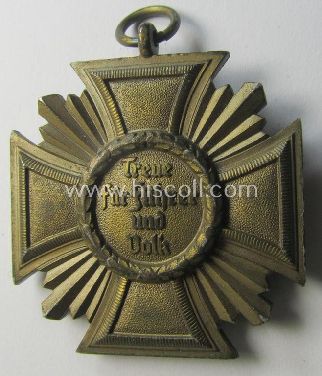 Attractive, 'N.S.D.A.P. Dienstauszeichnung in Bronze' (ie. being of the '3. Stufe für 10 Jahre treue Dienste') being a non-maker-marked- (and so-called: 'heavy-weight'!) example that comes together with its period ribbon (ie. 'Bandabschnitt')