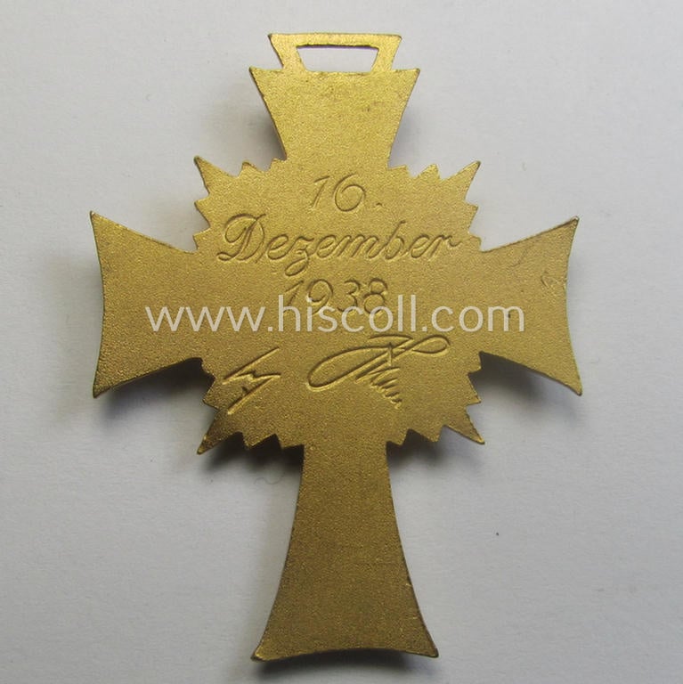 'Ehrenkreuz der deutschen Mutter - erste Stufe' (or: golden-class mothers'-cross) being a 'virtually mint' example that comes with its accompanying, long-sized- (and also 'mint'!) ribbon as issued and/or recently found