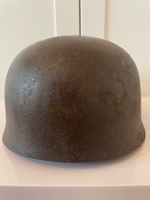ORIGINAL WWII GERMAN M38 FALLSCHIRMJAGER HELMET WITH BULLET HOLE.