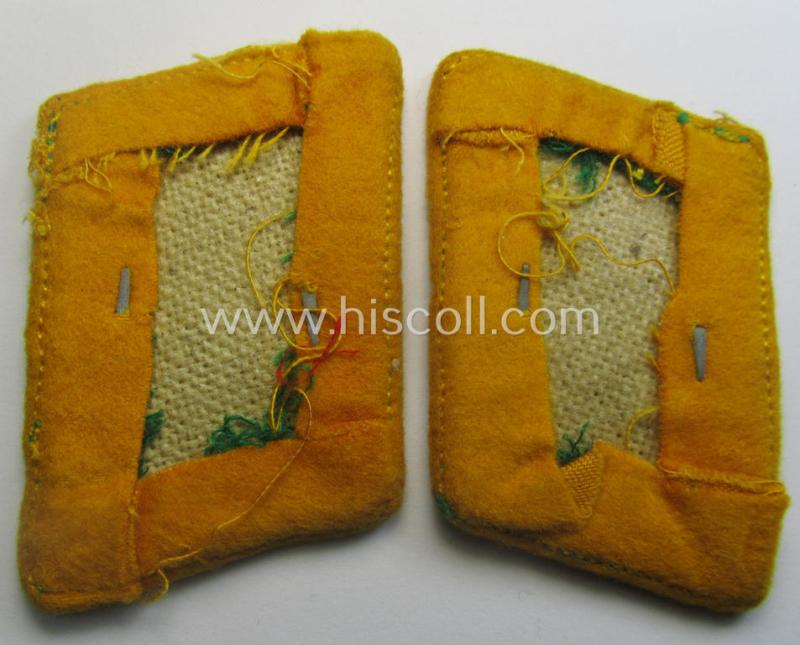 Pair of fully matching, bright-green-coloured- (and/or golden-yellow-piped-) WH (Luftwaffe) collar-patches (ie. 'Kragenspiegel') as was intended for usage by a: 'Soldat der LW-Felddivisionen'