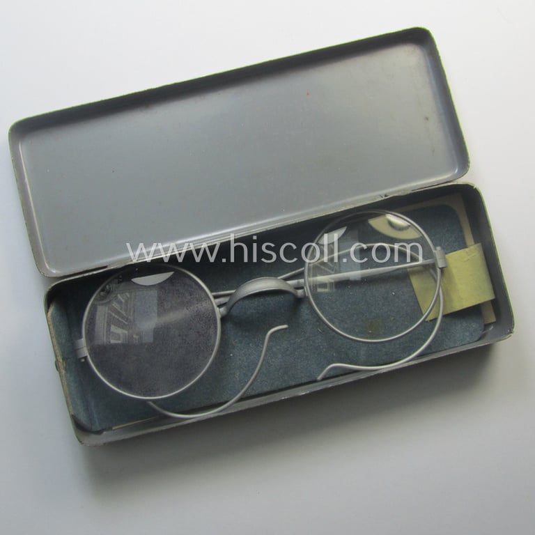 Complete pair of 'standard-issued'-pattern, WH-service-glasses (ie. 'Dienstbrille') as issued to a soldier named: 'Minen' (or alike)