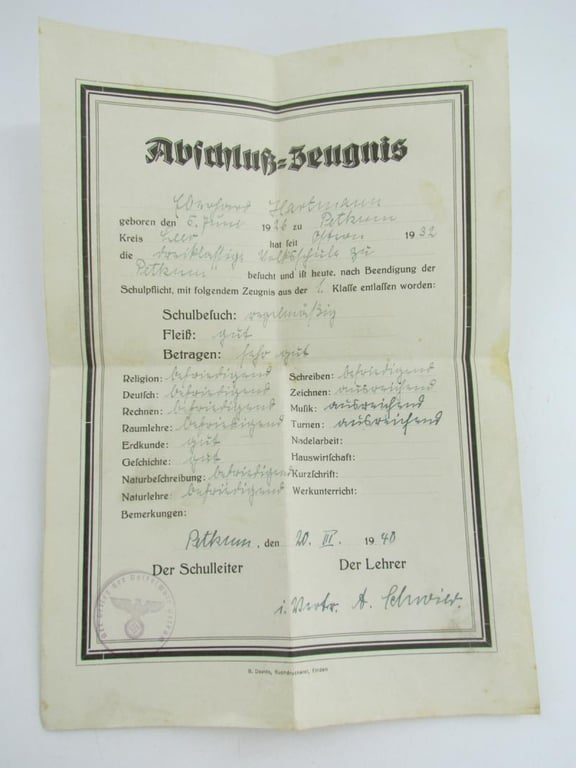 Hitler Jugend Paperwork Grouping With Member Pass