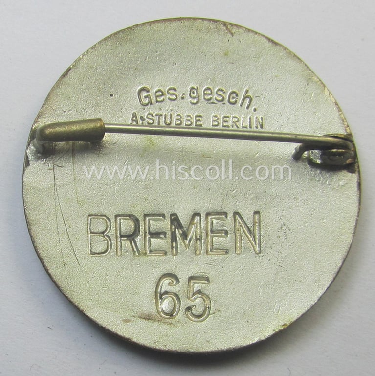 Superb, DRK (ie. 'Deutsches Rotes Kreuz') nurses'-badge entitled: 'Schülerin', being a medium-sized version showing an engraved bearers'-number: ('65'), town: ('Bremen') and/or makers'-designation