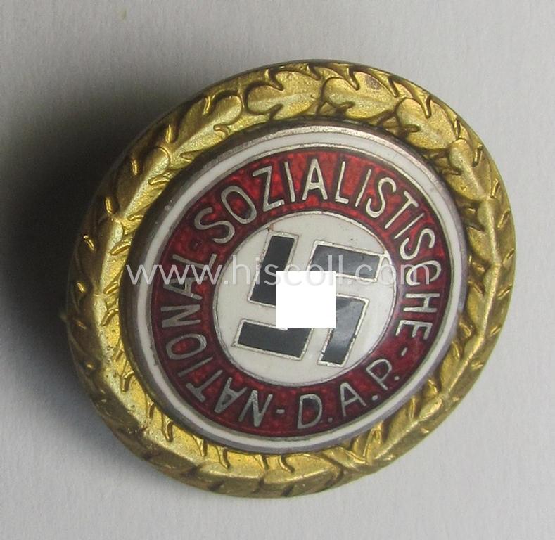 Stunning - and rarely seen! - 'Goldenes Ehrenzeichen der N.S.D.A.P.' (or: 'kleines Partei-Abzeichen für den Zivilanzug') being a smaller-sized- and (typical) non-maker-marked 'variant' showing the unique bearers'-number that reads: '67337'