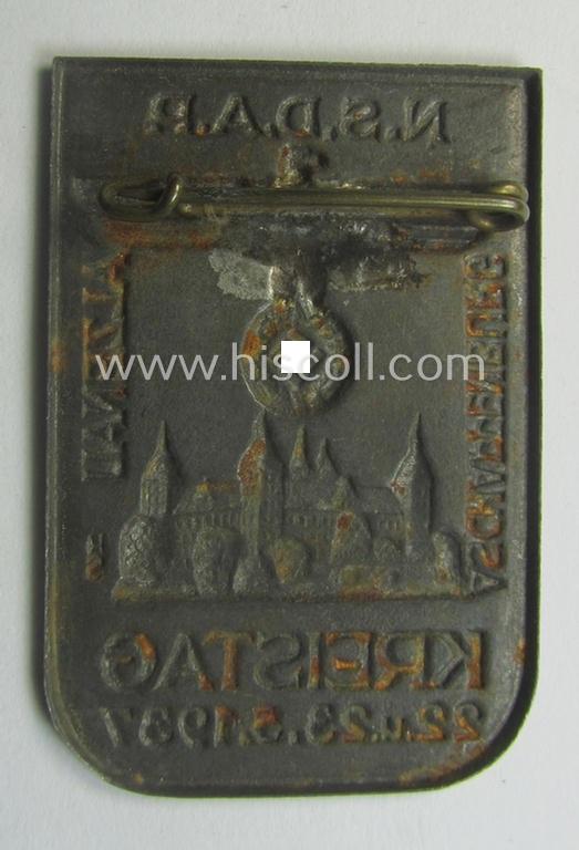 Commemorative, so-called: N.S.D.A.P.-related 'tinnie' (ie. 'Tagungs- o. Veranstaltungsabzeichen'-) being a non-maker-marked example showing the text: 'N.S.D.A.P. Kreistag - Aschaffenburg - Alzenau - 22. u. 23.5.1937'