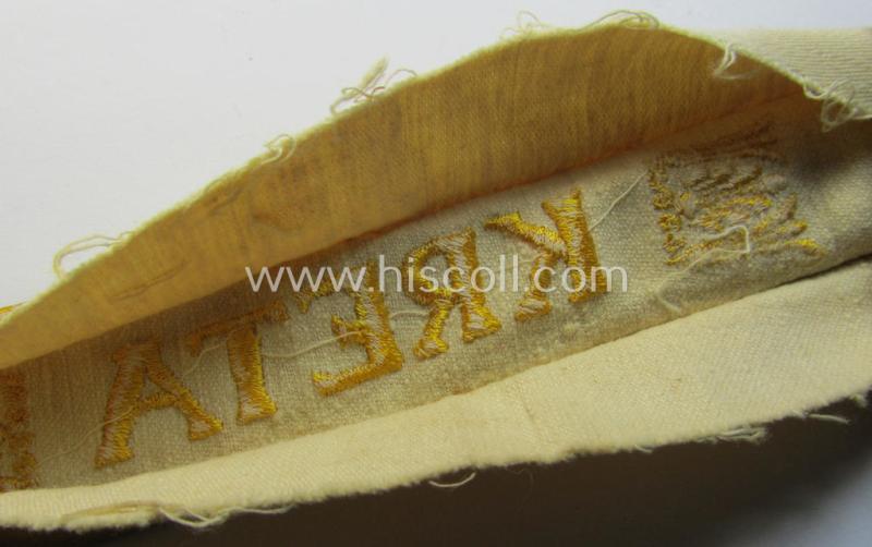 Superb, WH (LW o. Heeres) cuff-title (ie. 'Ärmelstreifen') entitled: 'Kreta' (being a wonderful- and totally non-shortened example that comes in a truly issued- ie. I deem once tunic-attached, condition)