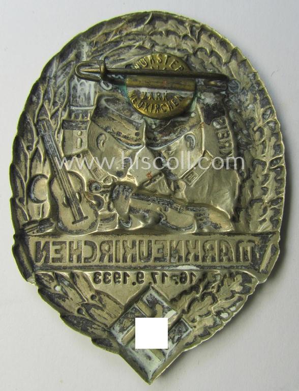 N.S.D.A.P.- (ie. N.S.B.O.-) related day-badge (ie. 'tinnie') as issued to commemorate a specific meeting entitled: 'Kreisparteitag N.S.B.O.-N.S.D.A.P. - Markneukirchen - 16.-17.9.1933'