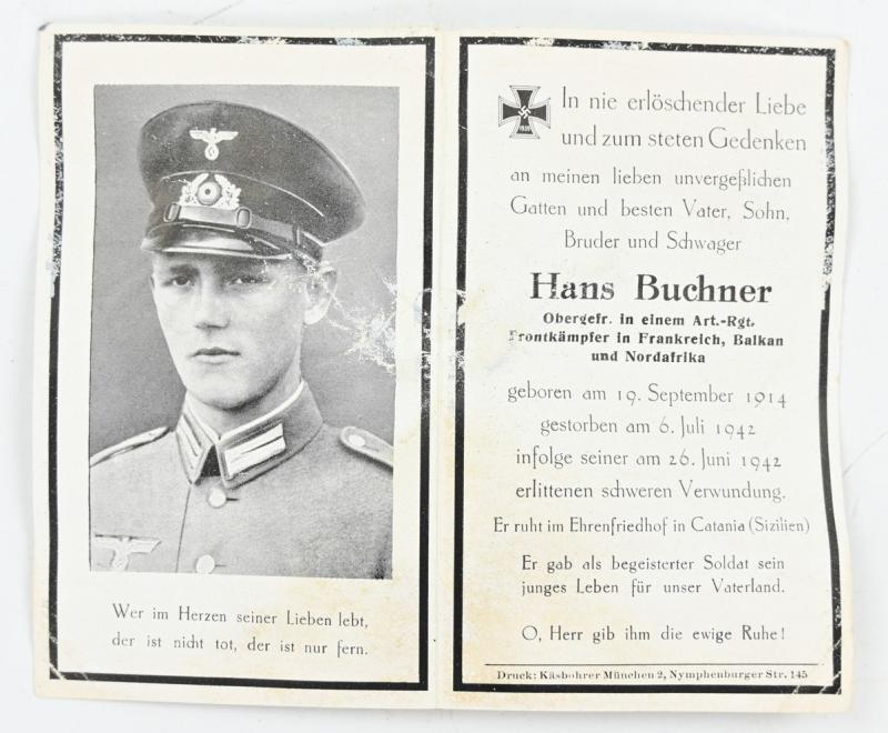 German WH Deathcard 1942