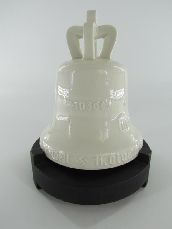 Berlin Porcelain Olympic Games 1936 Bell + Wooden Base