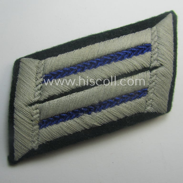 Pair of (later-war-period) WH (Heeres) collar-tabs (ie. 'Kragenspiegel für Offiziere') as piped in the desirable darker-blue- (ie. 'blauer'-) coloured branchcolour: 'Offizier o. Arzt der Sanitäts-Trpn.'