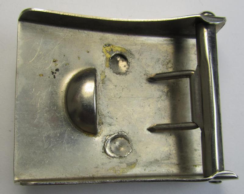 Superb - and hardly used- nor worn! - example of an unmarked - and very shiny! - nickle-chrome-based- and/or regular-sized, N.S.K.K.-related belt-buckle being a 'regular'-pattern- (ie. 'two-pieced'-) specimen