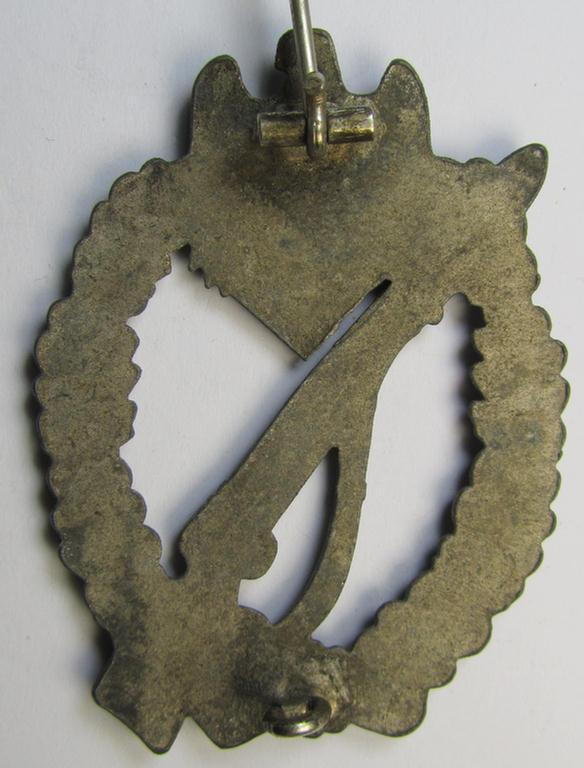 Neat, 'Infanterie Sturmabzeichen in Silber' (or: silver-class infantry-assault-badge ie. IAB) being a non-maker-marked, so-called: 'solid-back'-example as was (I deem) produced by the: 'S.H.u.Co'- (ie. 'Söhni u. Heubach'-) company