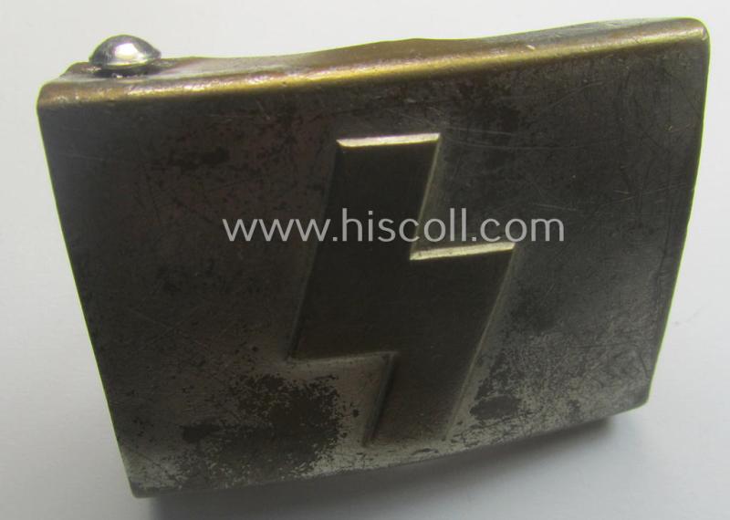 DJ (ie. 'Deutsches Jungvolk') silver-coloured- (ie. typical nickle-chromed) belt-buckle (ie. 'Koppelschloss') being a non-maker-marked example that comes in a just moderately used- ie. truly worn, condition